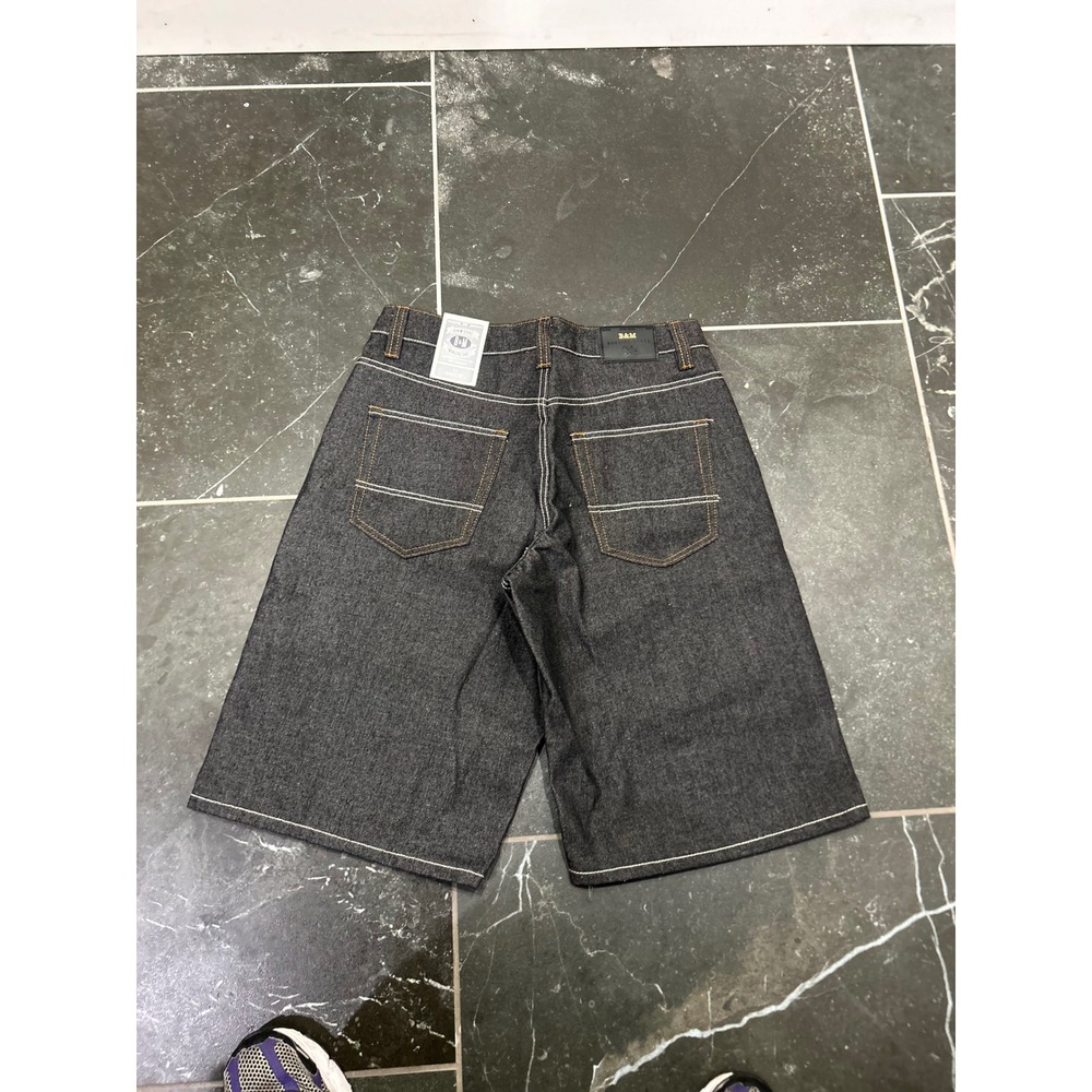 Bleecker & Mercer Mens Baggy Fit Denim Shorts Dark Wash Contrast Stitch Size 32